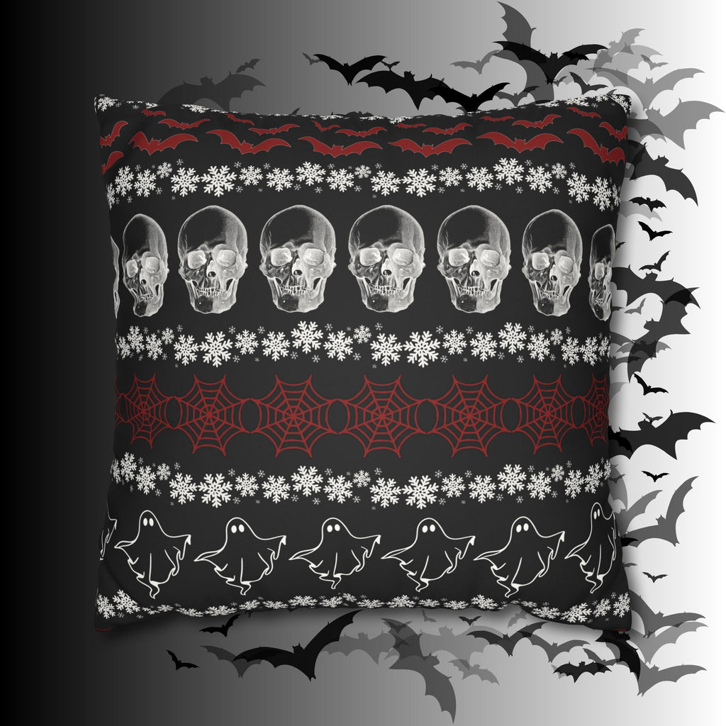 Merry Creepmas Gothic Ugly Sweater Throw Pillow — Goth Holiday Dark Home Decor
