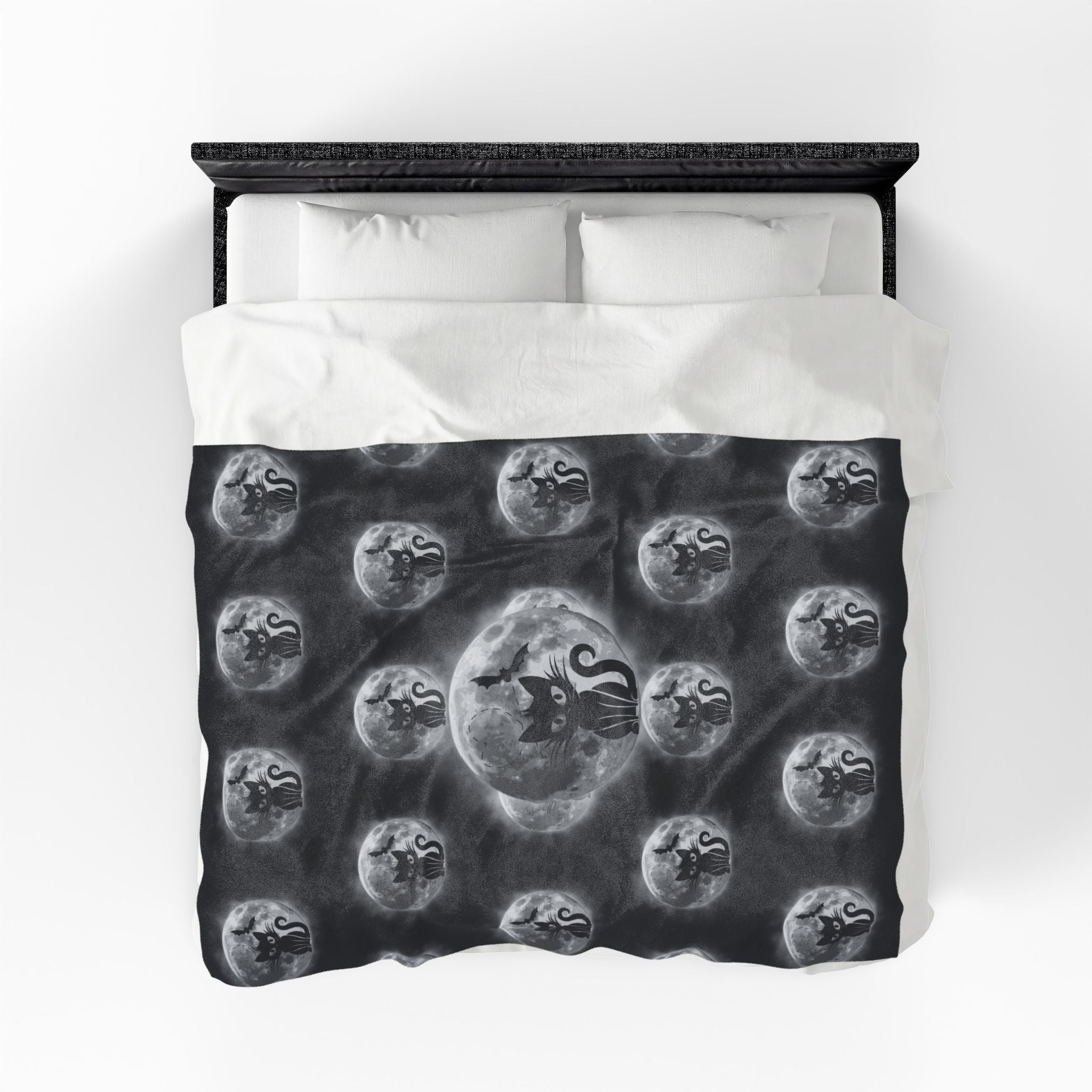 Gothic Black Cat Throw Blanket — Full Moon Bat Dark Home Decor