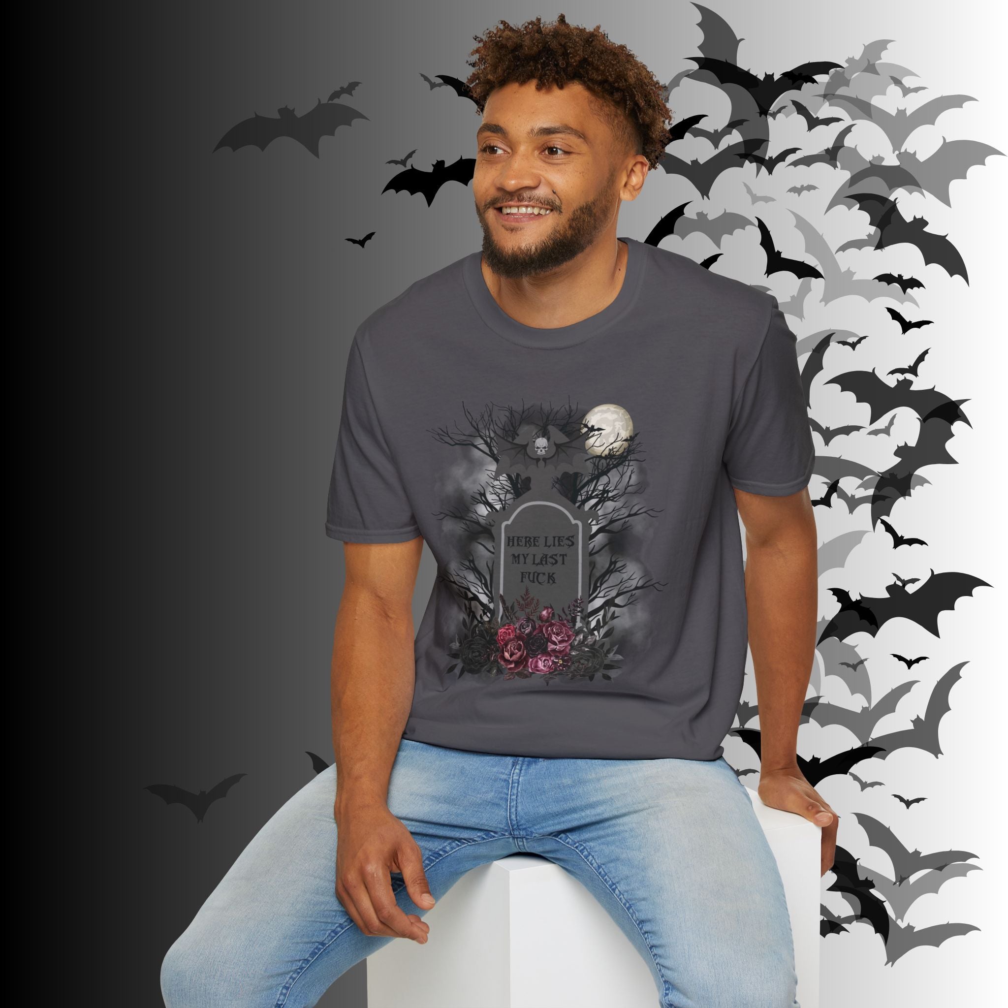 "Here Lies My Last F*ck" Gothic Gravestone T-Shirt — Spooky Humor Tee