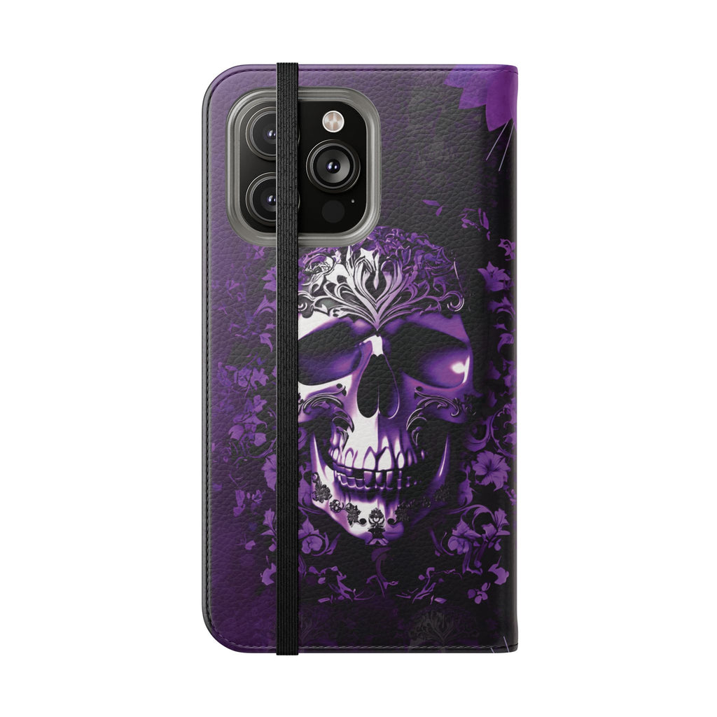 Purple Pastel Goth Skull Flip Wallet Phone Case - Skull Wallet Case for Samsung iPhone - Gothic Style Skull Wallet Phone Cases