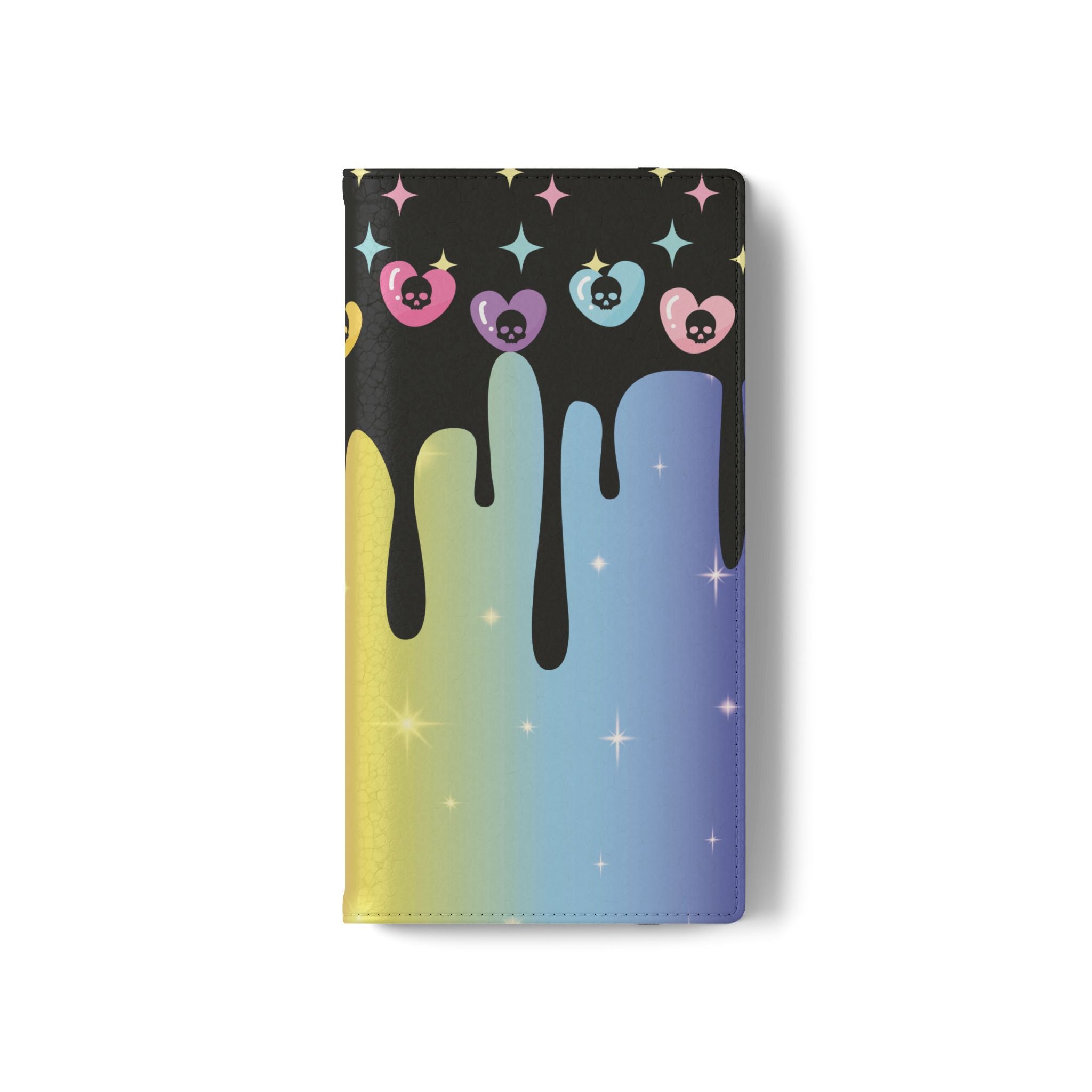 Pastel Goth Drippy Rainbow Skulls Flip Wallet Phone Case - Wallet Case for Samsung and iPhone - Gothic Style Wallet Phone Cases