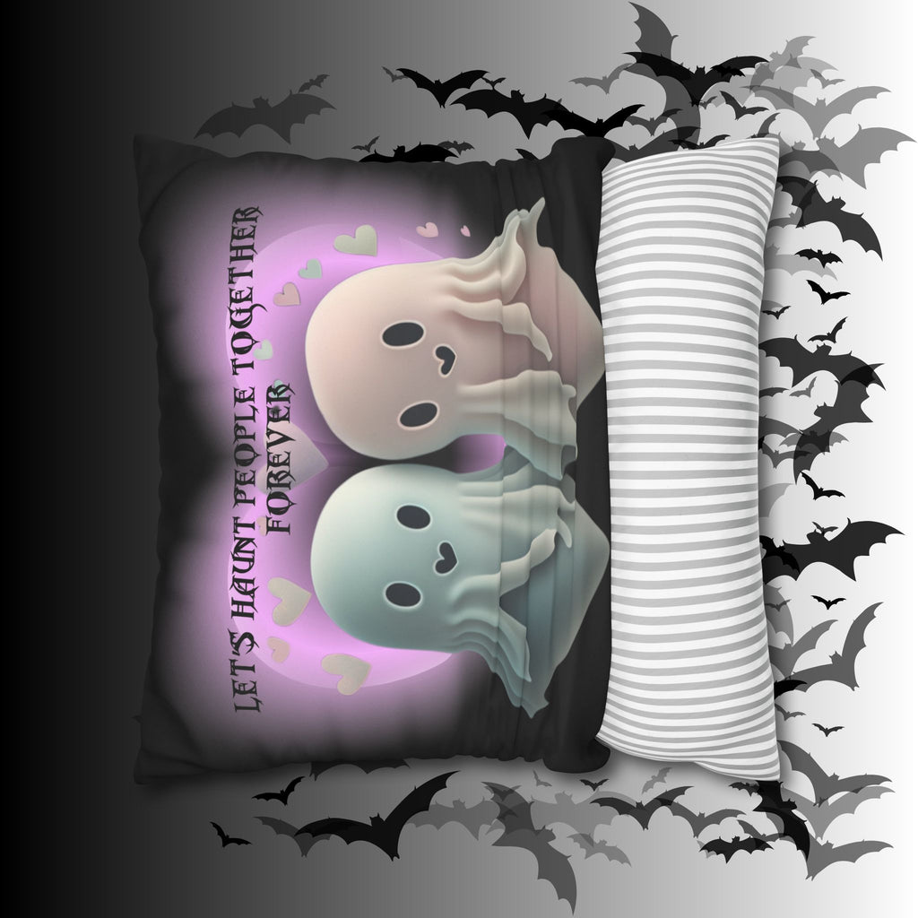 Let's Haunt People Together Forever Ghost Throw Pillow — Gothic Love Halloween Decor