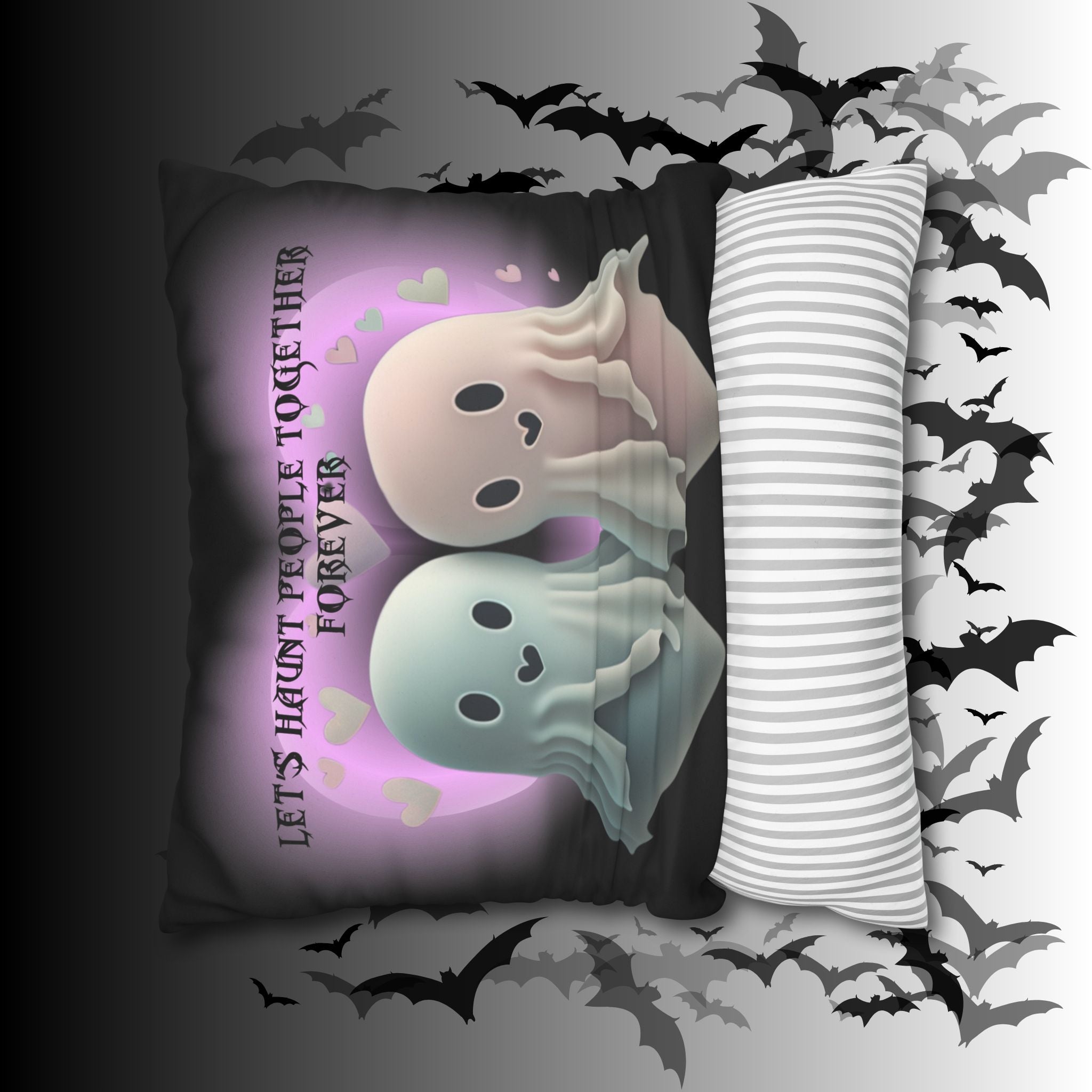 Let's Haunt People Together Forever Ghost Throw Pillow — Gothic Love Halloween Decor