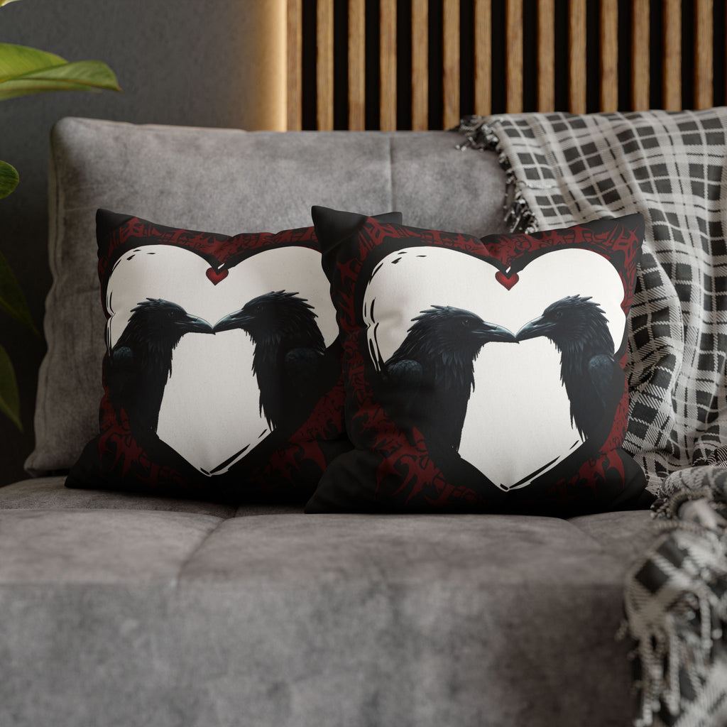 Gothic Ravens Love Heart Throw Pillow — Dark Valentine Gothic Home Decor