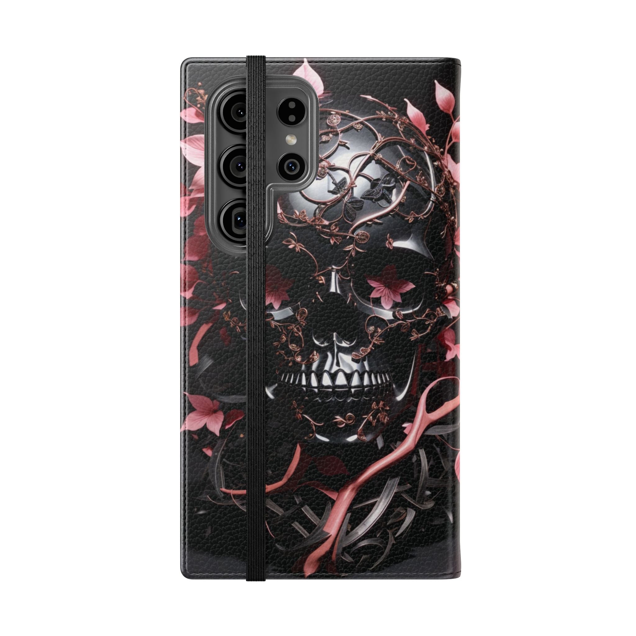 Pink Pastel Goth Skull Flip Wallet Phone Case - Skull Wallet Case for Samsung iPhone - Gothic Style Skull Wallet Phone Cases
