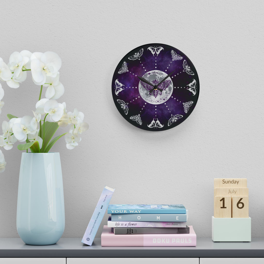 Gothic Lunar Moth Wall Clock — Whimsigoth Full Moon Acrylic Art Print Home Decor