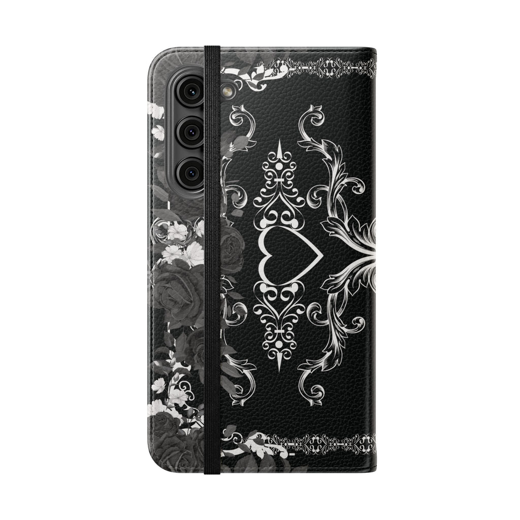 Romantic Goth Wallet Flip Case - Goth Botanical Phone Case