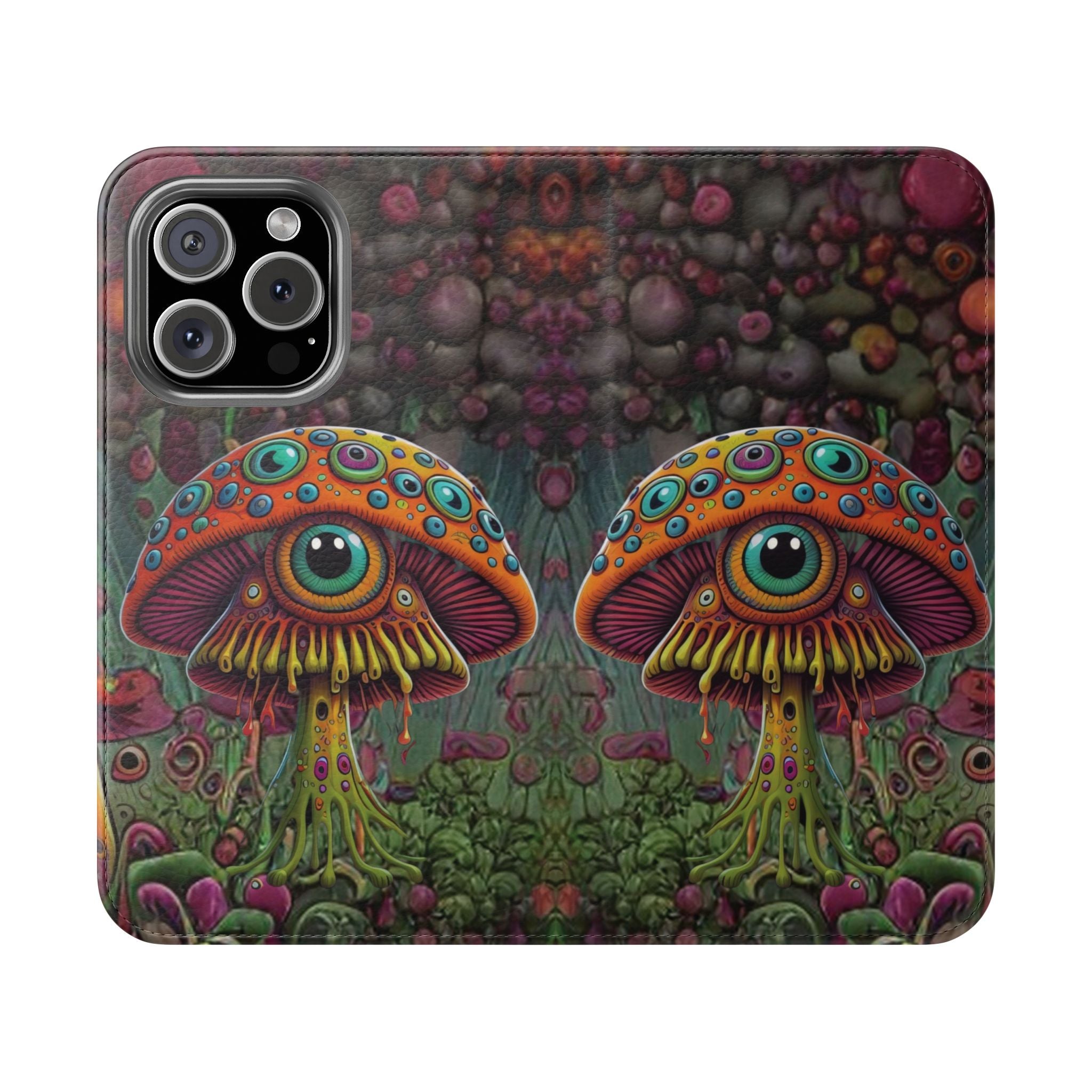 Trippy Mushroom Cottagecore Flip Wallet Phone Case - Mushroom Wallet Case for Samsung iPhone - Psychedelic Wallet Phone Cases