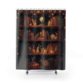 Whimsical Rabbit Bookcase Shower Curtain — Cozy Fantasy Library Bathroom Decor