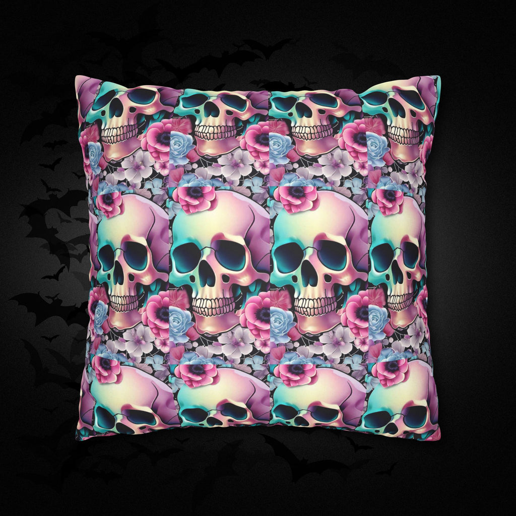 Pastel Goth Floral Skull Throw Pillow — Dark Floral Emo Home Decor