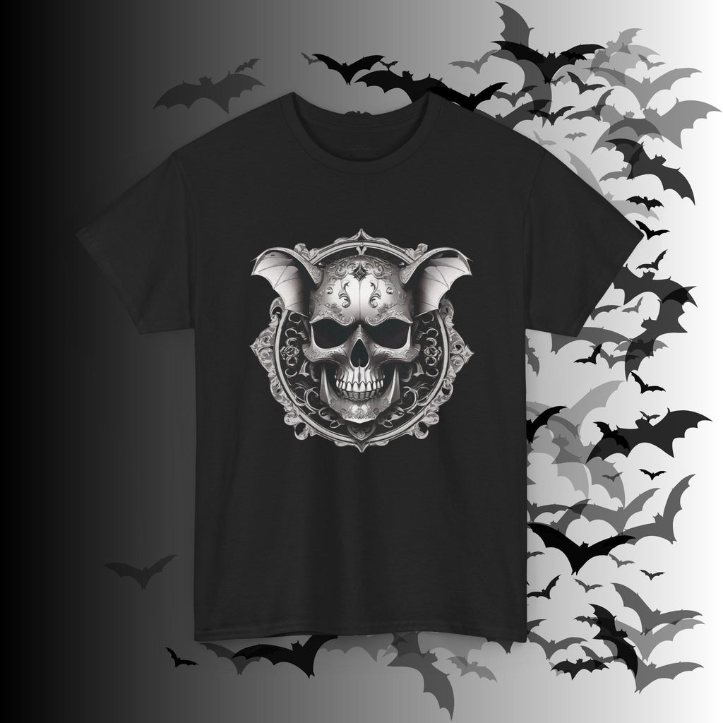 Gothic Bat Skull Crest T-Shirt — Dark Academia Graphic Tee