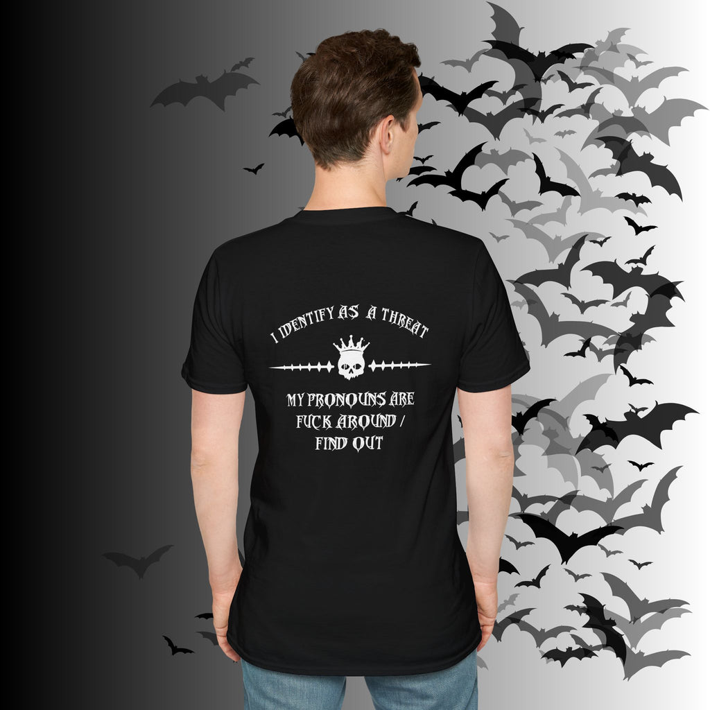 "FAFO" I Identify As A Threat T-Shirt — White Print Front & Back Gothic Tee