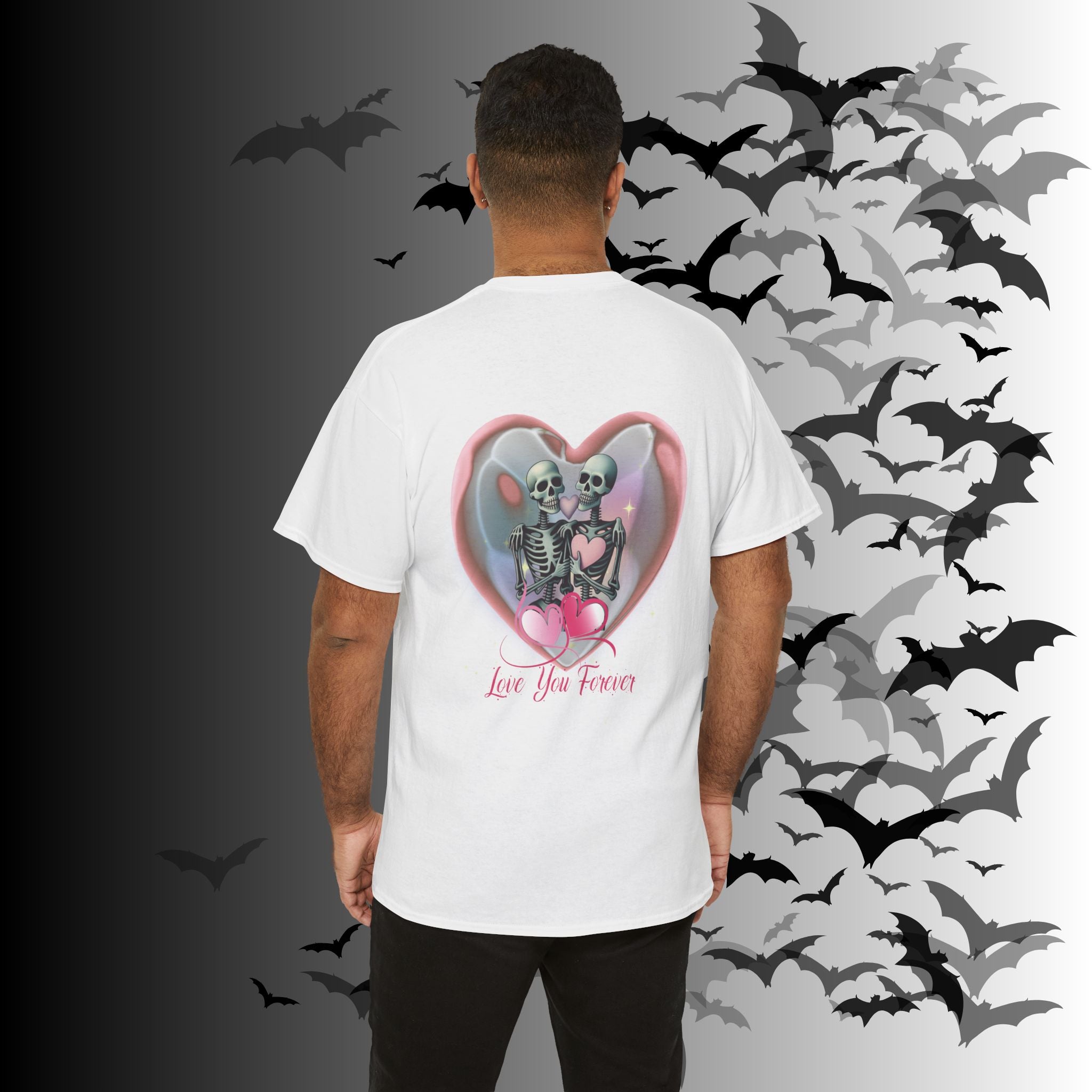"Love You Forever" Gothic Skeleton Couples T-Shirt — Goth Valentine's Day Matching Tee