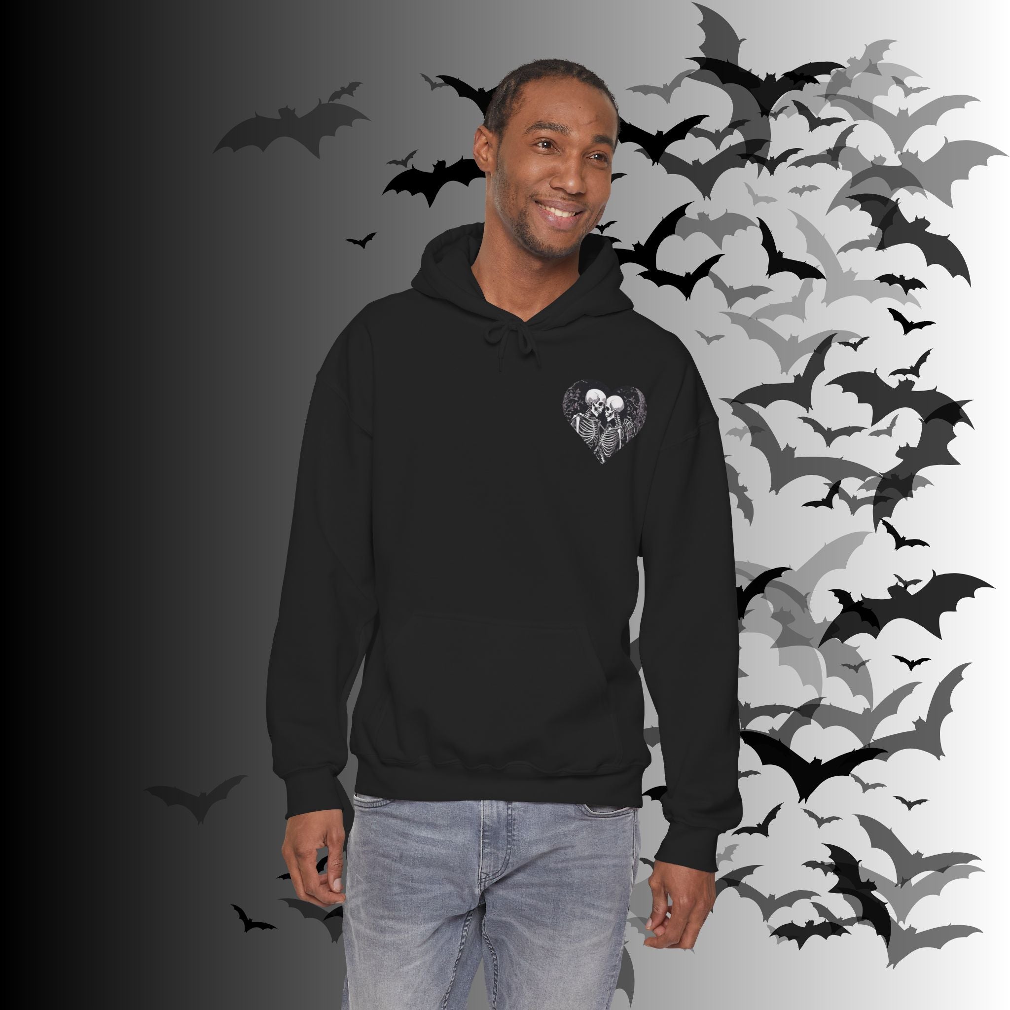 Gothic Skeleton "Forever Yours" Couples Hoodie — Dark Romance Front & Back Print