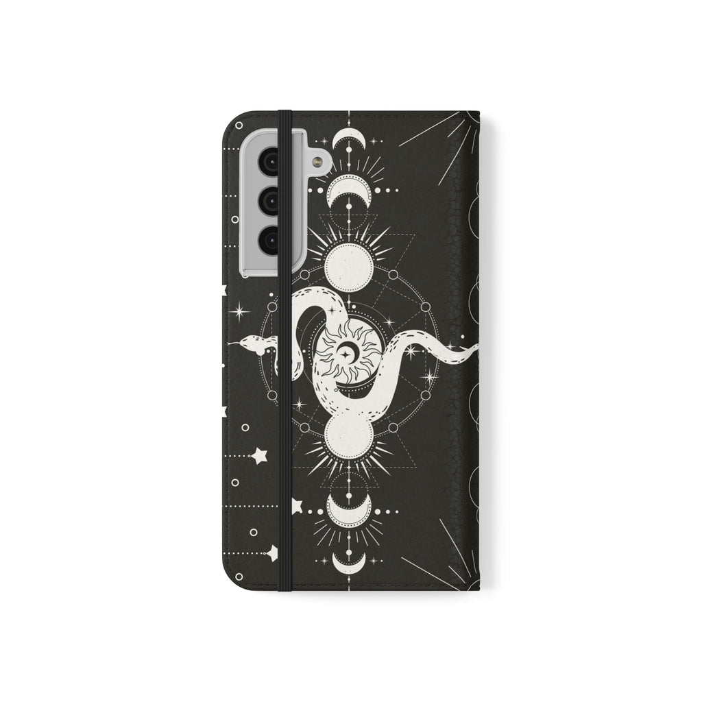 Gothic Style Celestial Snake Moon Phases Wallet Flip PhoneCase - Celestial Style Phone Case for iPhone and Samsung - Moon Phases Wallet Case
