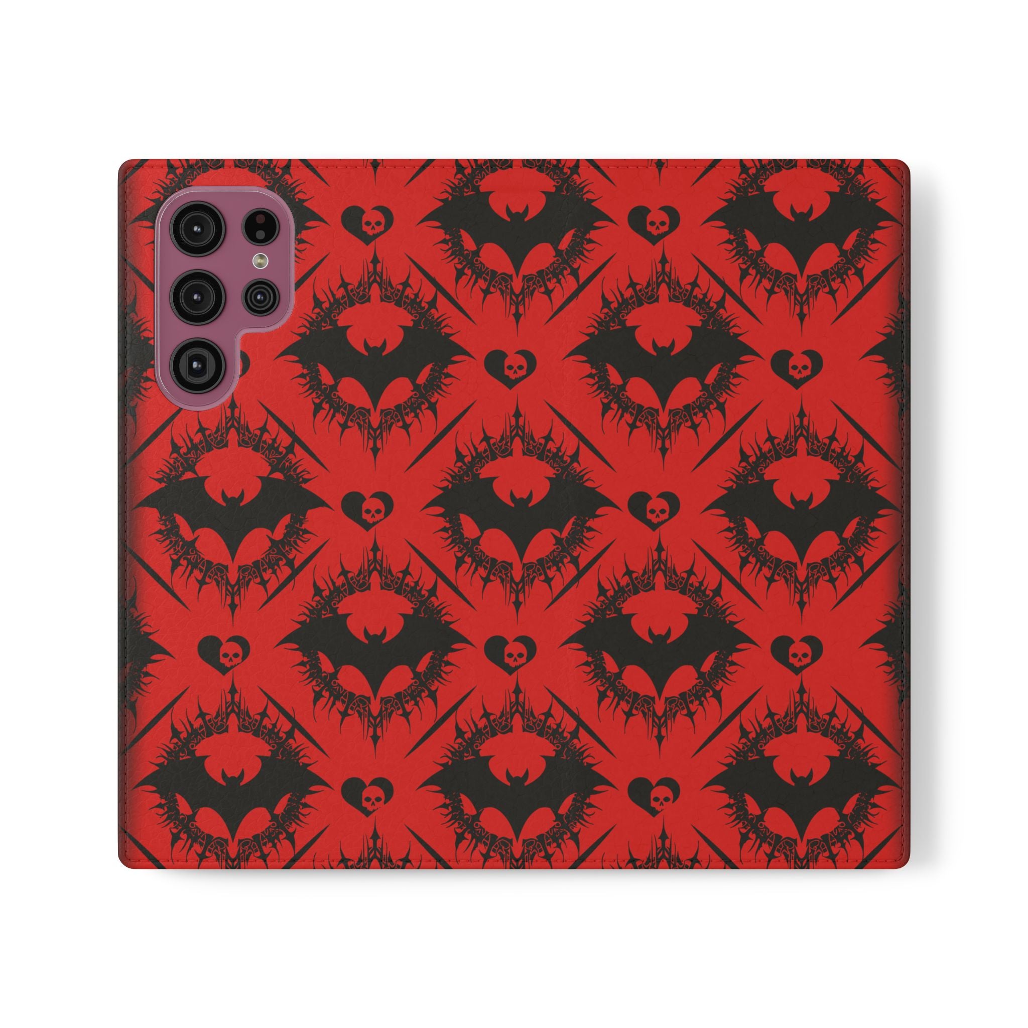 Gothic Bat Wallet Flip Case - Elegant Goth Phone Wallet - Bat Pattern Flip Case - Gothic Phone Case - Stylish Wallet Phone Case