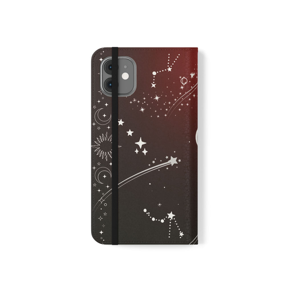 Gothic Celestial Black and Red Flip Wallet Case for iPhone and Samsung Galaxy Phones