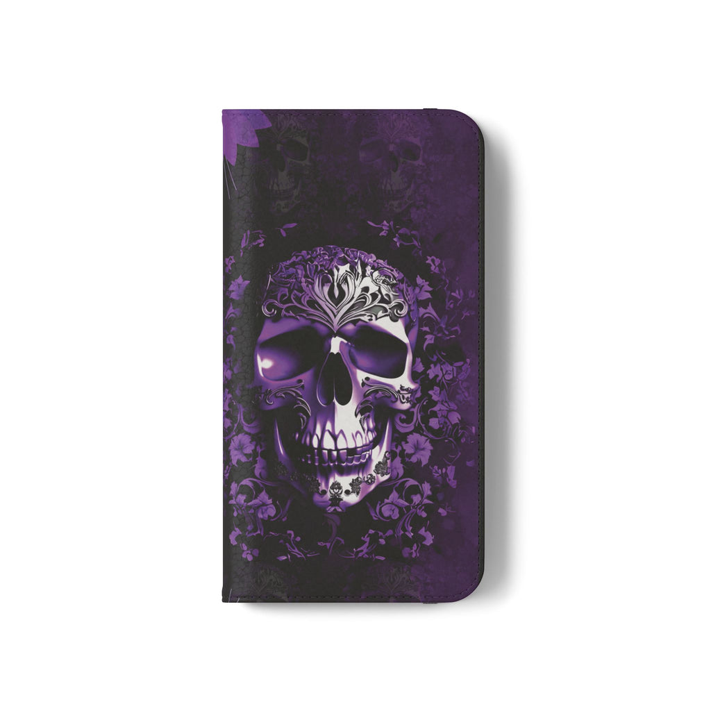 Purple Pastel Goth Skull Flip Wallet Phone Case - Skull Wallet Case for Samsung iPhone - Gothic Style Skull Wallet Phone Cases