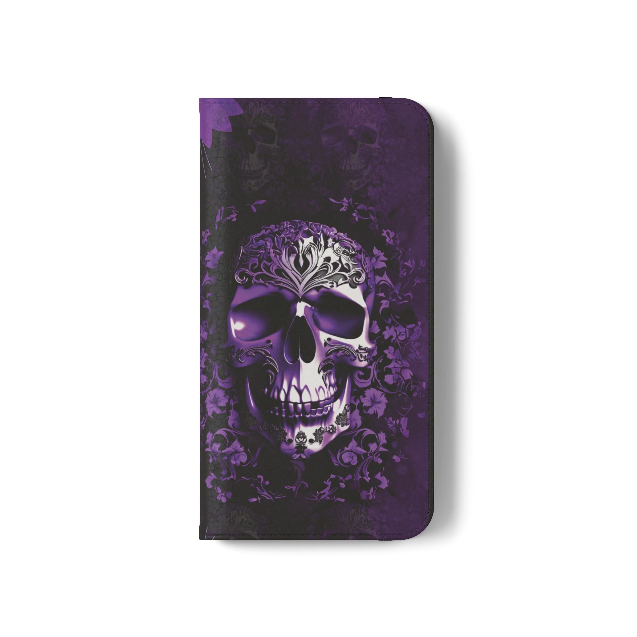 Purple Pastel Goth Skull Flip Wallet Phone Case - Skull Wallet Case for Samsung iPhone - Gothic Style Skull Wallet Phone Cases