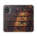 Whimsigoth Bookcase Wallet Flip Case - Romantasy Reader Phone Wallet - Book Pattern Flip Case - Bookish Phone Case