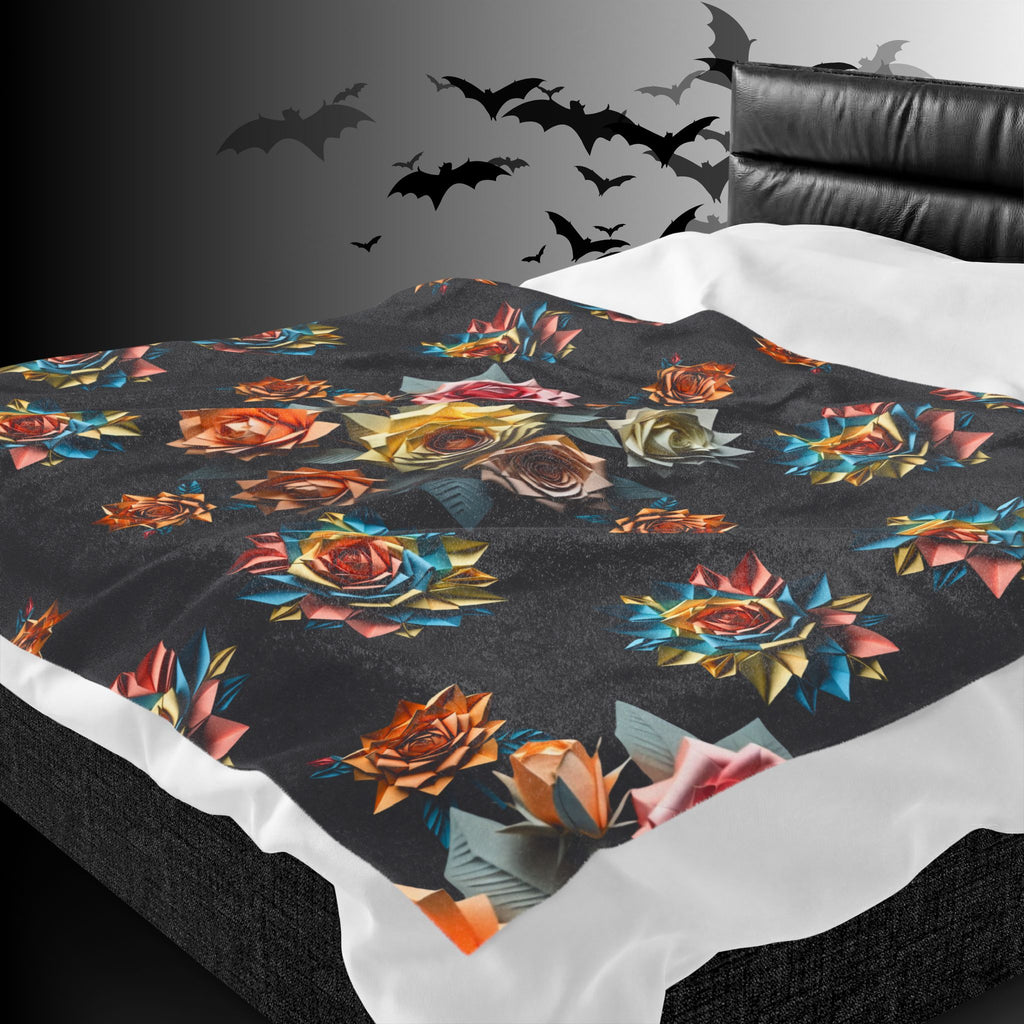 Gothic Origami Rose Throw Blanket — Dark Floral Home Decor