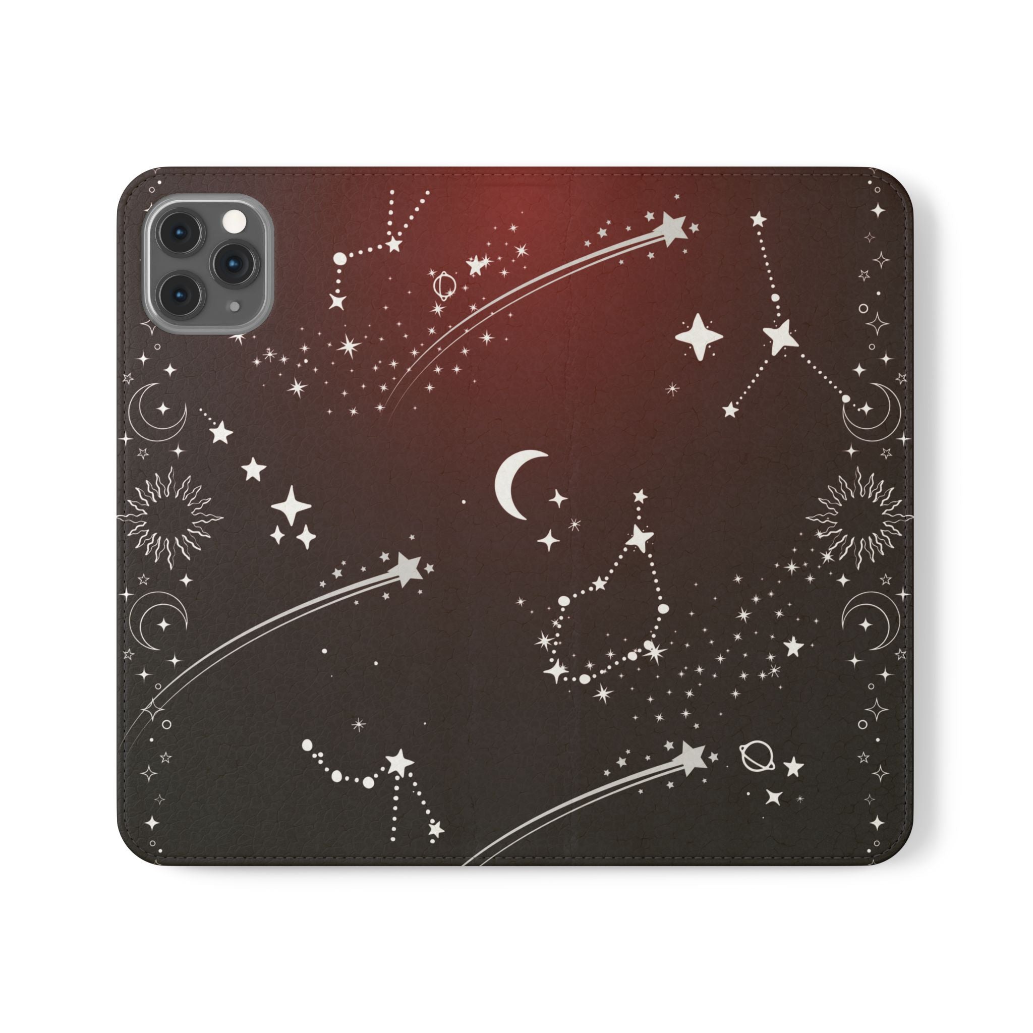 Gothic Celestial Black and Red Flip Wallet Case for iPhone and Samsung Galaxy Phones