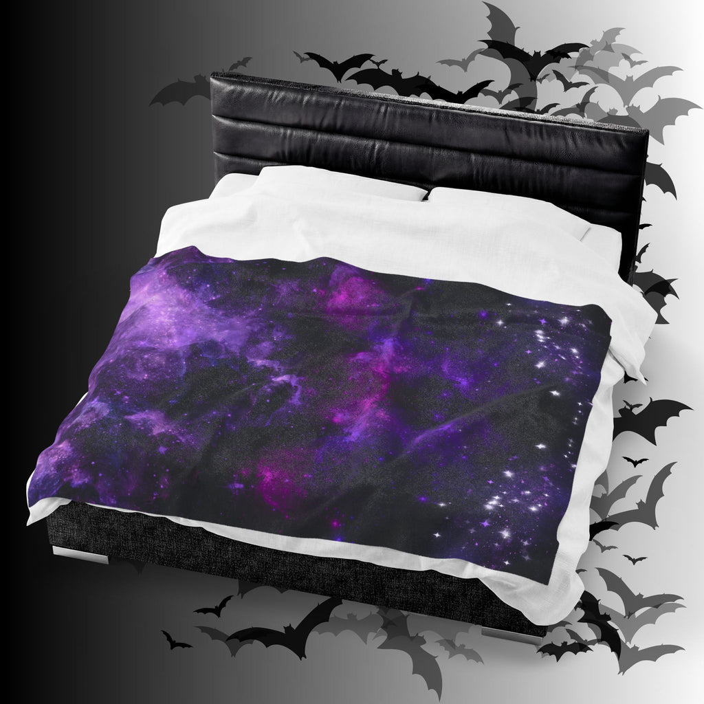 Pastel Goth Purple Galaxy Throw Blanket — Cosmic Nebula Home Decor