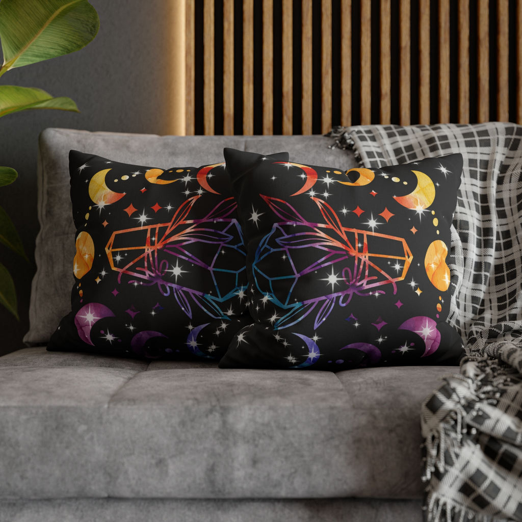 Rainbow Crystal Celestial Throw Pillow — Witchy Gothic Dark Home Decor