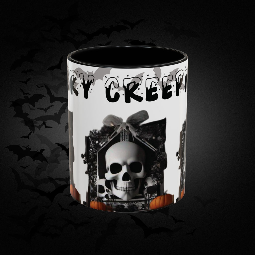 Merry Creepmas Gothic Skull Coffee Mug — Black Accent Ceramic Mug