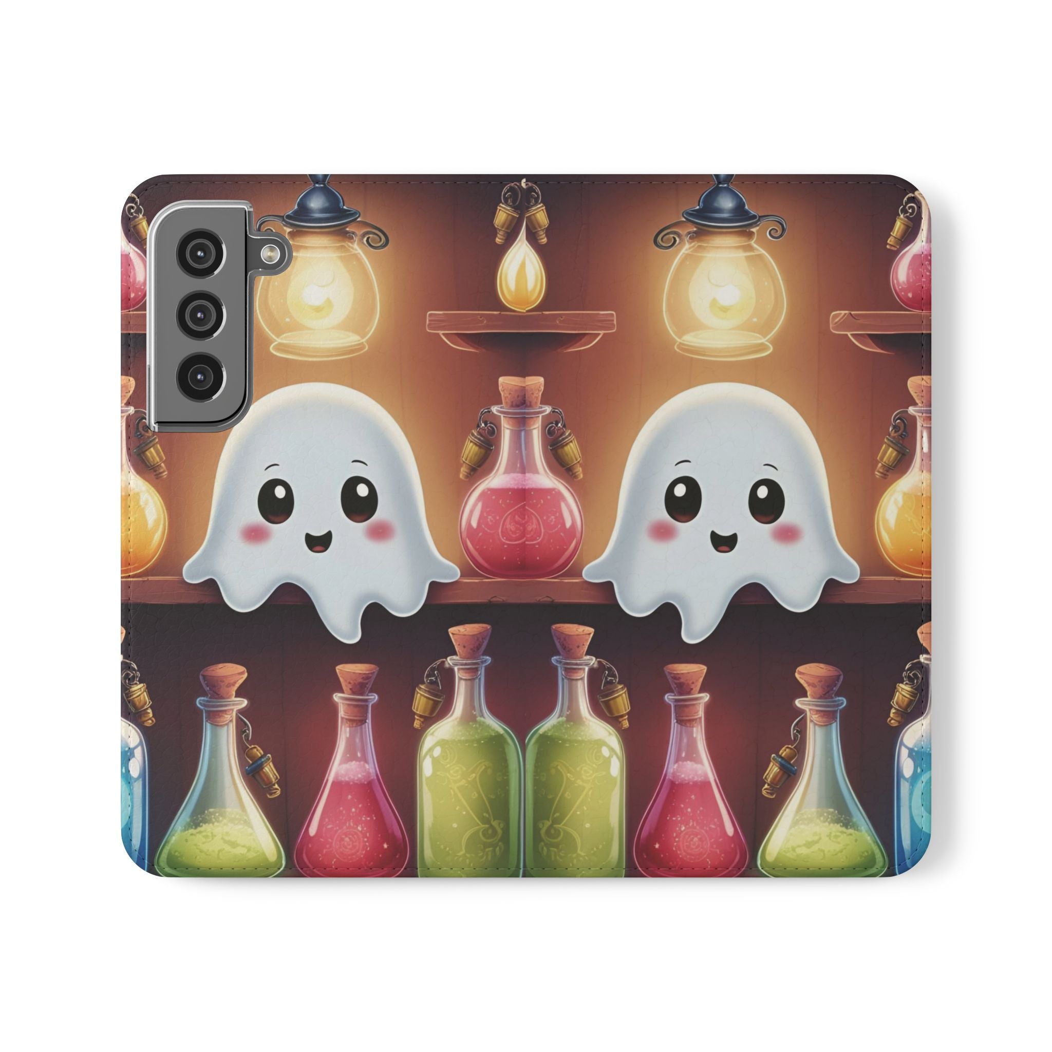 Apothecary Ghost Flip Wallet Case - Spooky Halloween Phone Case - Gothic Ghost Smartphone Case -  Ghost on a Shelf Wallet Case