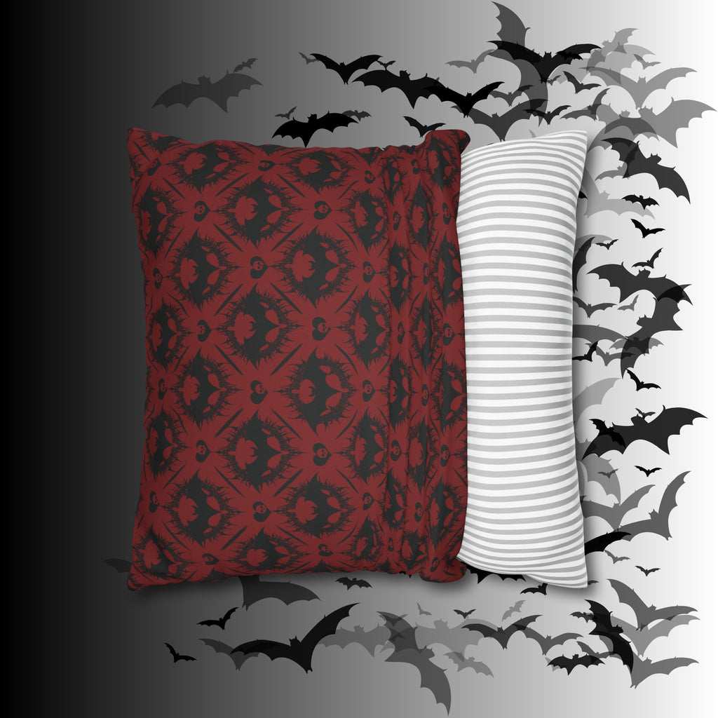 Gothic Bat Diamond Pattern Throw Pillow — Dark Red Damask Home Decor