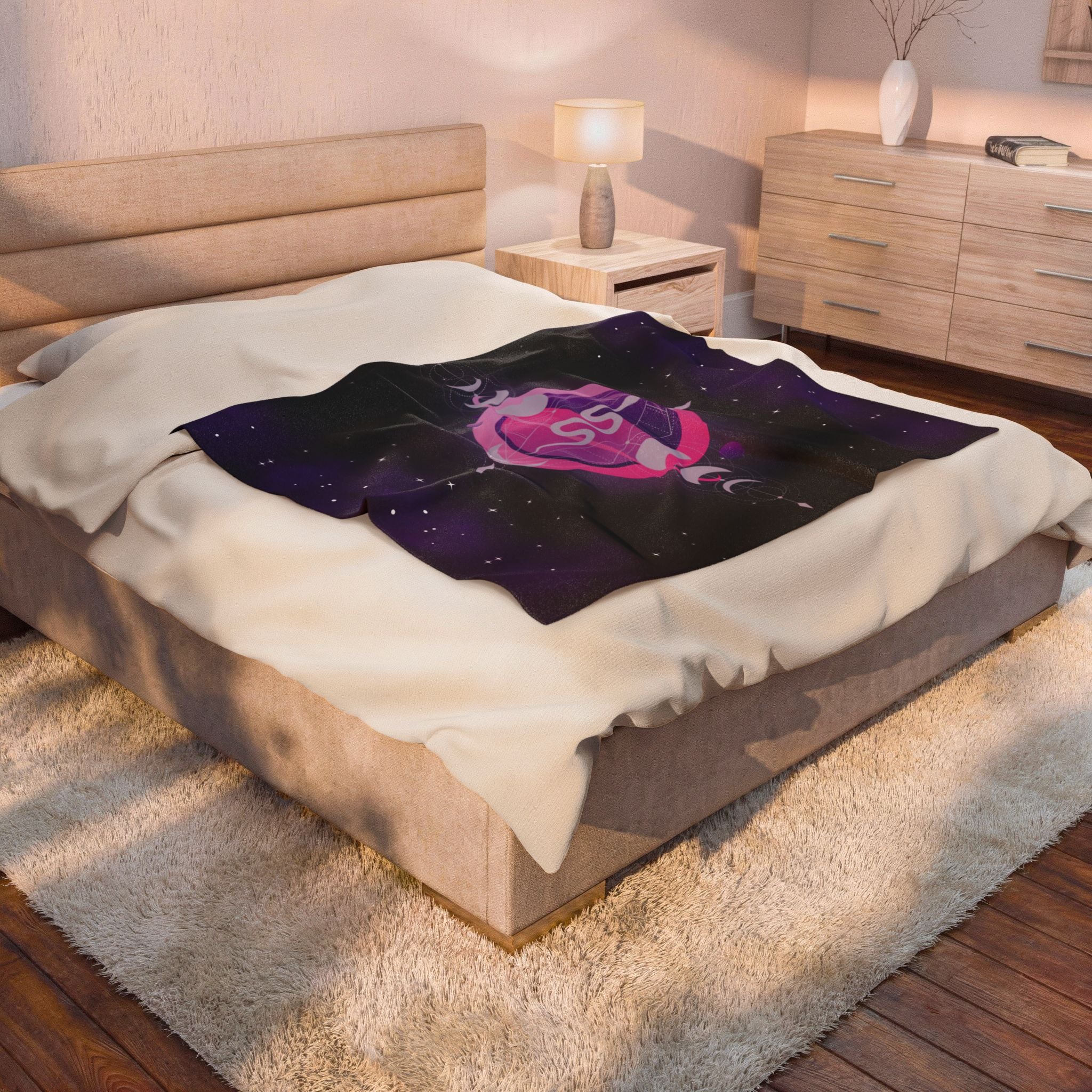Pastel Goth Celestial Snake Moon Phase Throw Blanket — Pink & Purple Witchy Decor