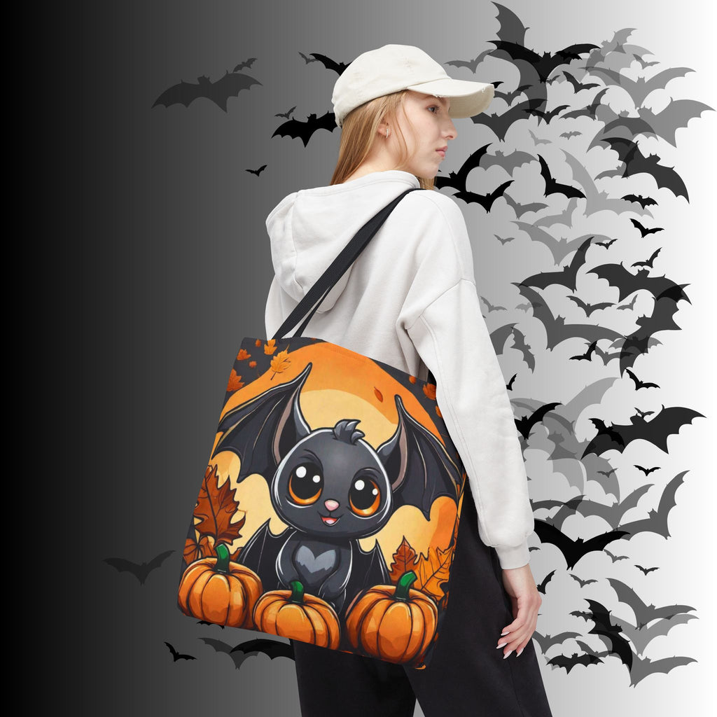 Kawaii Bat & Pumpkin Halloween Tote Bag — Autumn Full Moon Print