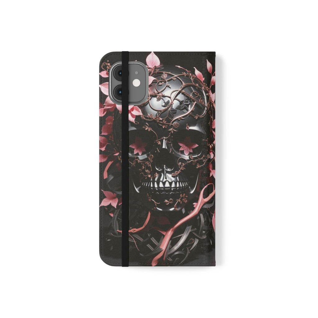 Pink Pastel Goth Skull Flip Wallet Phone Case - Skull Wallet Case for Samsung iPhone - Gothic Style Skull Wallet Phone Cases