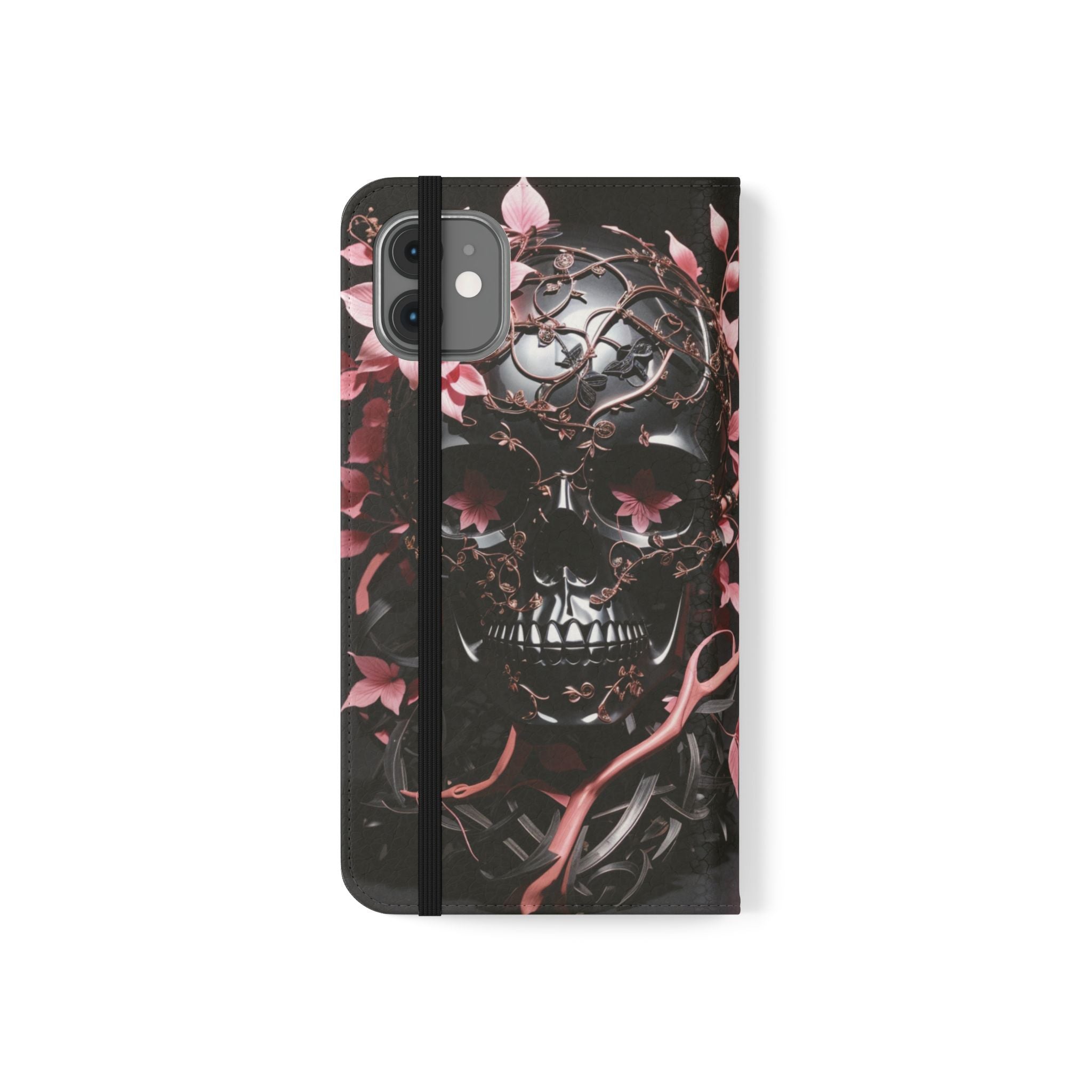 Pink Pastel Goth Skull Flip Wallet Phone Case - Skull Wallet Case for Samsung iPhone - Gothic Style Skull Wallet Phone Cases