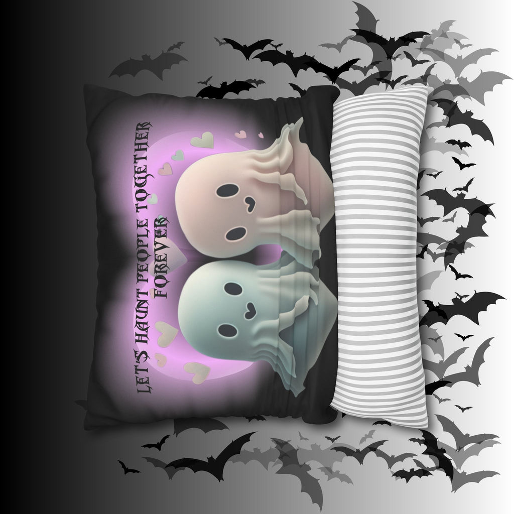 Let's Haunt People Together Forever Ghost Throw Pillow — Gothic Love Halloween Decor