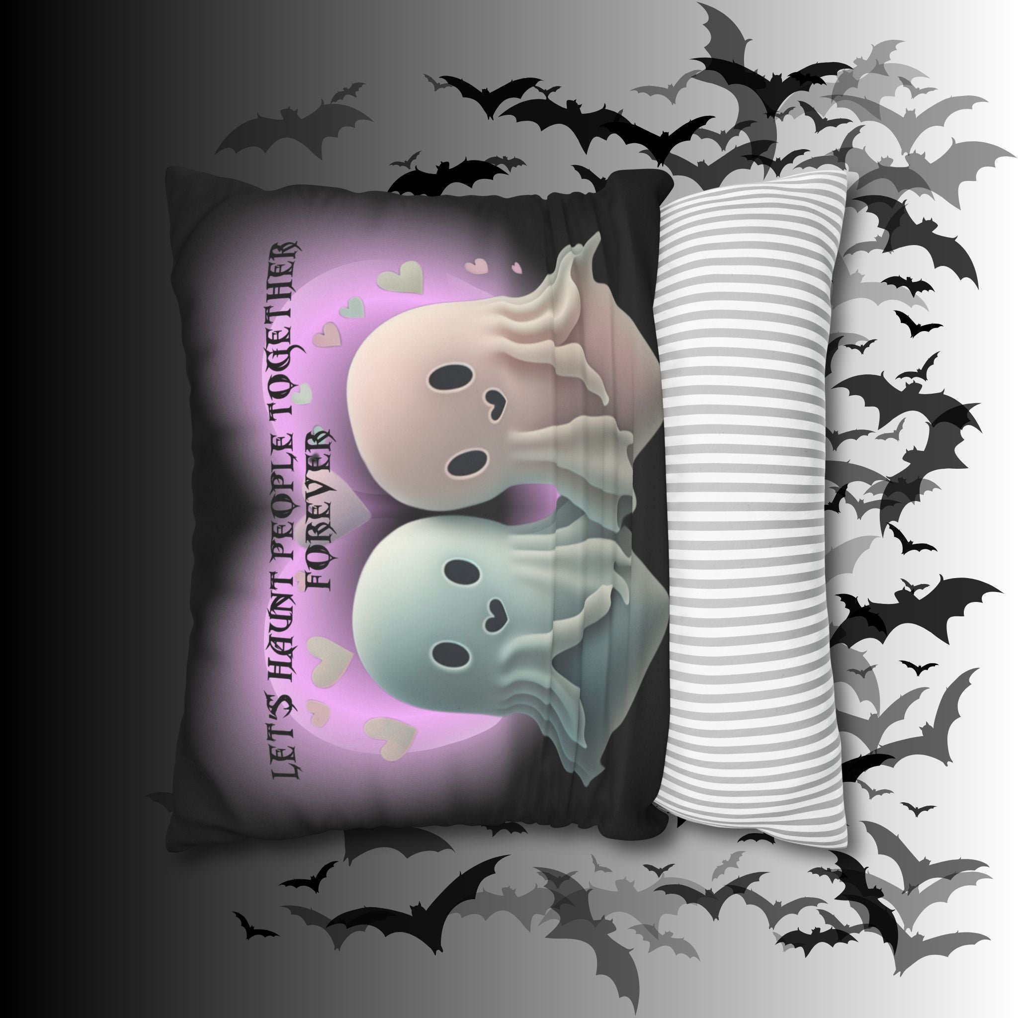Let's Haunt People Together Forever Ghost Throw Pillow — Gothic Love Halloween Decor