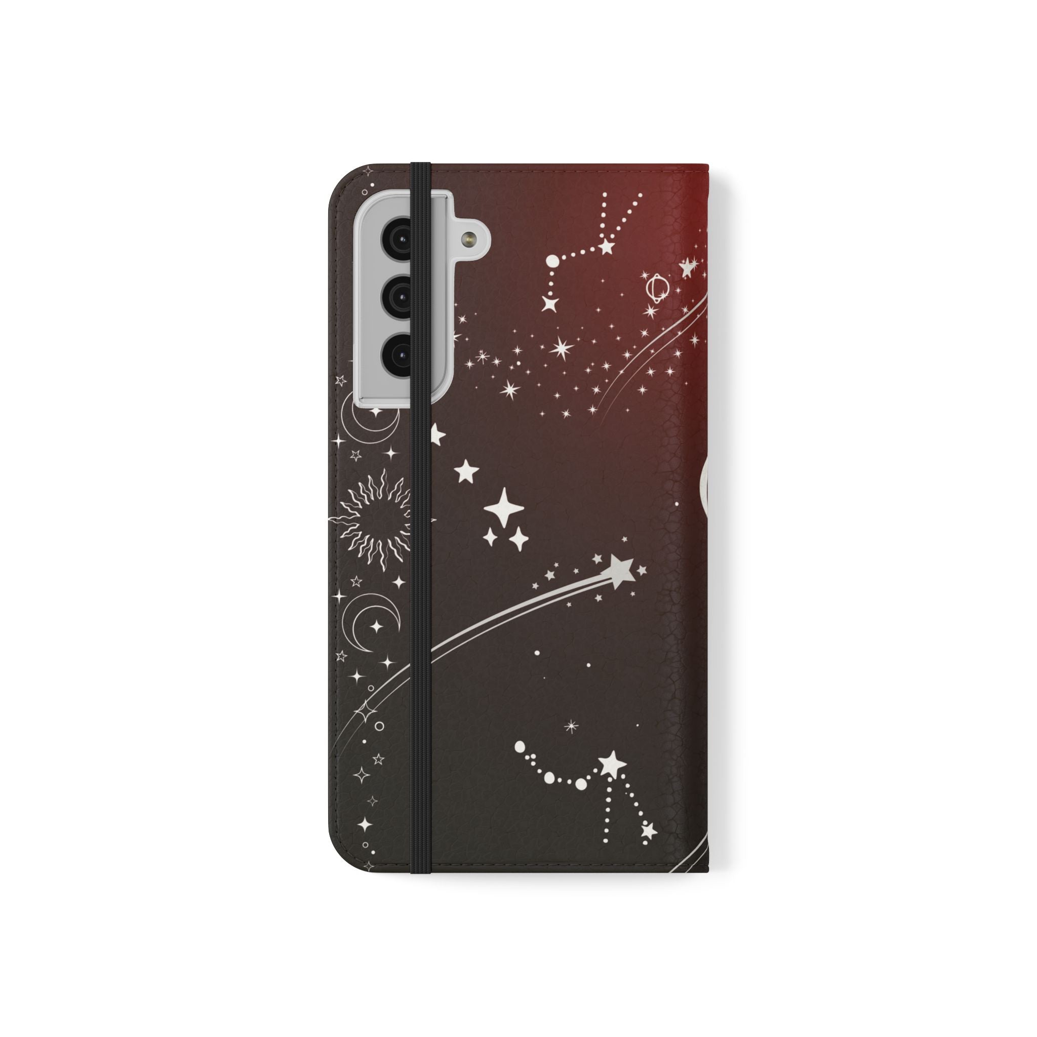 Gothic Celestial Black and Red Flip Wallet Case for iPhone and Samsung Galaxy Phones