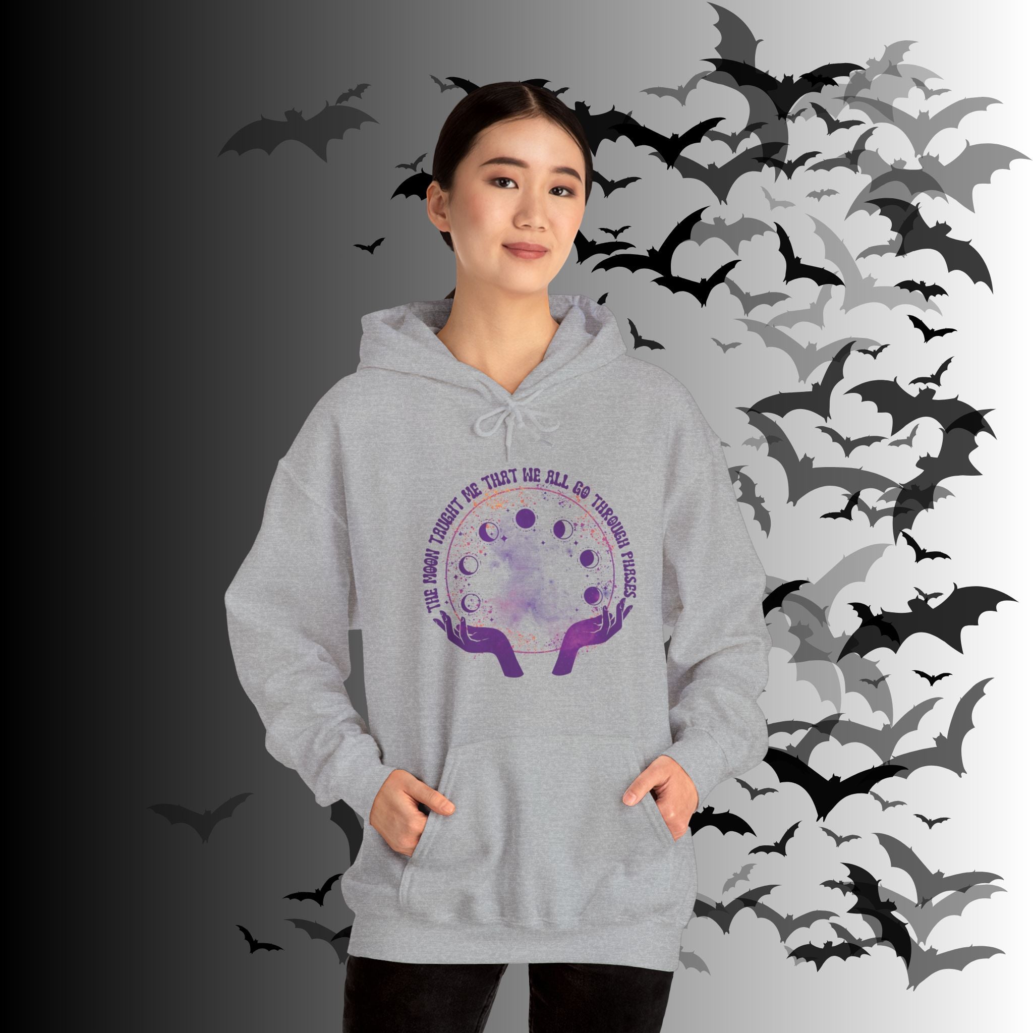The Moon Taught Me We All Go Through Phases Hoodie — Witchy Moon Phase Pullover