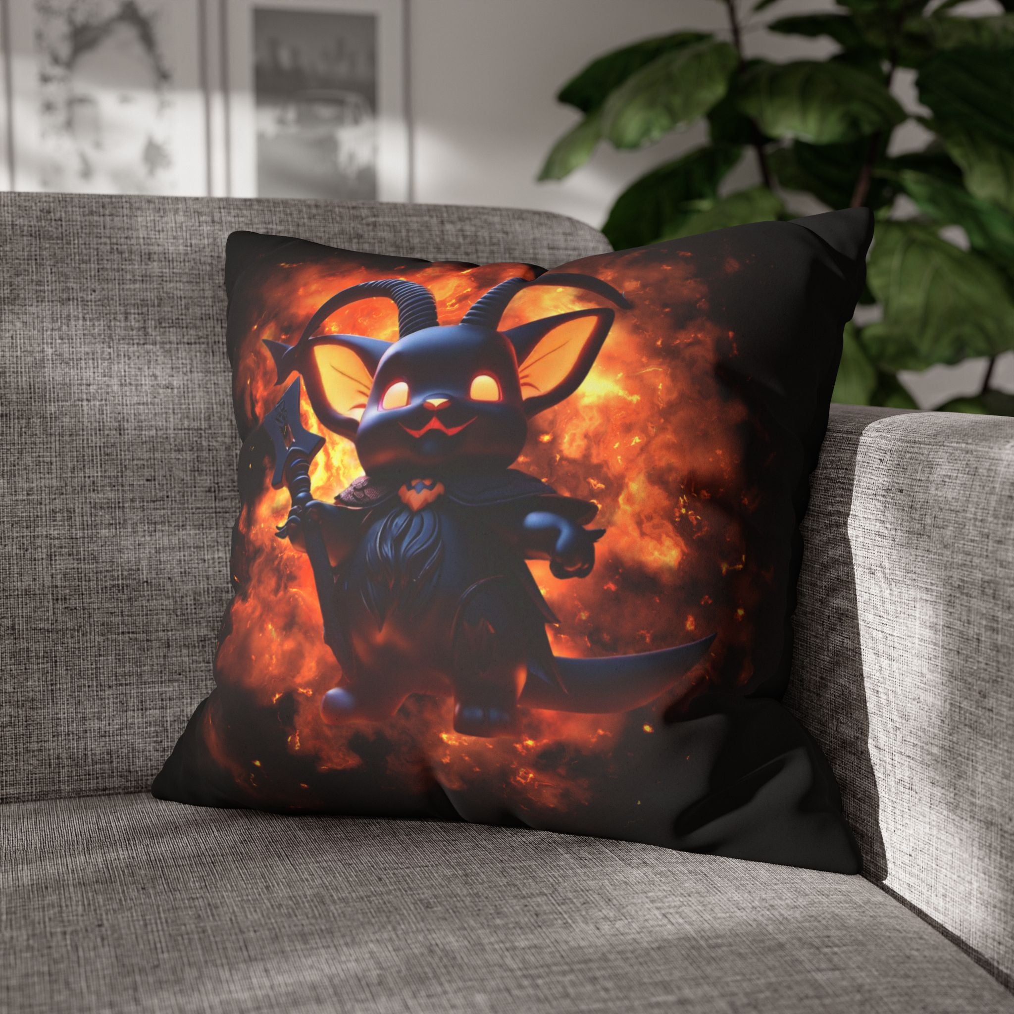 Cute Baphomet Throw Pillow — Gothic Occult Dark Home Decor