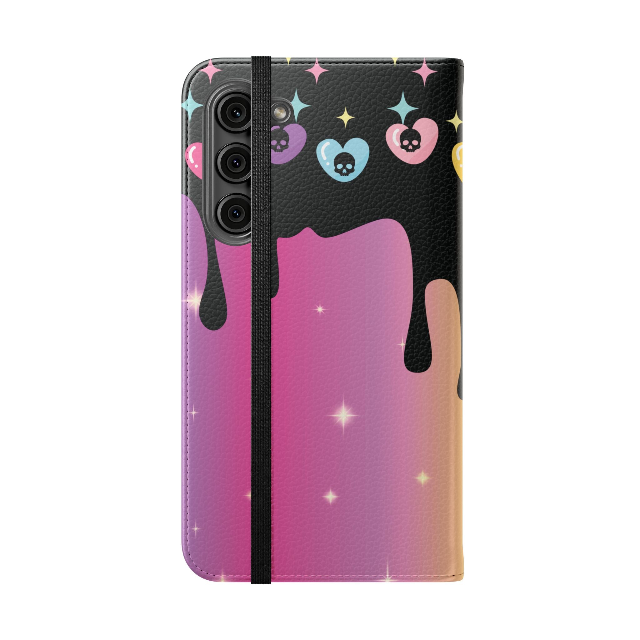 Pastel Goth Drippy Rainbow Skulls Flip Wallet Phone Case - Wallet Case for Samsung and iPhone - Gothic Style Wallet Phone Cases