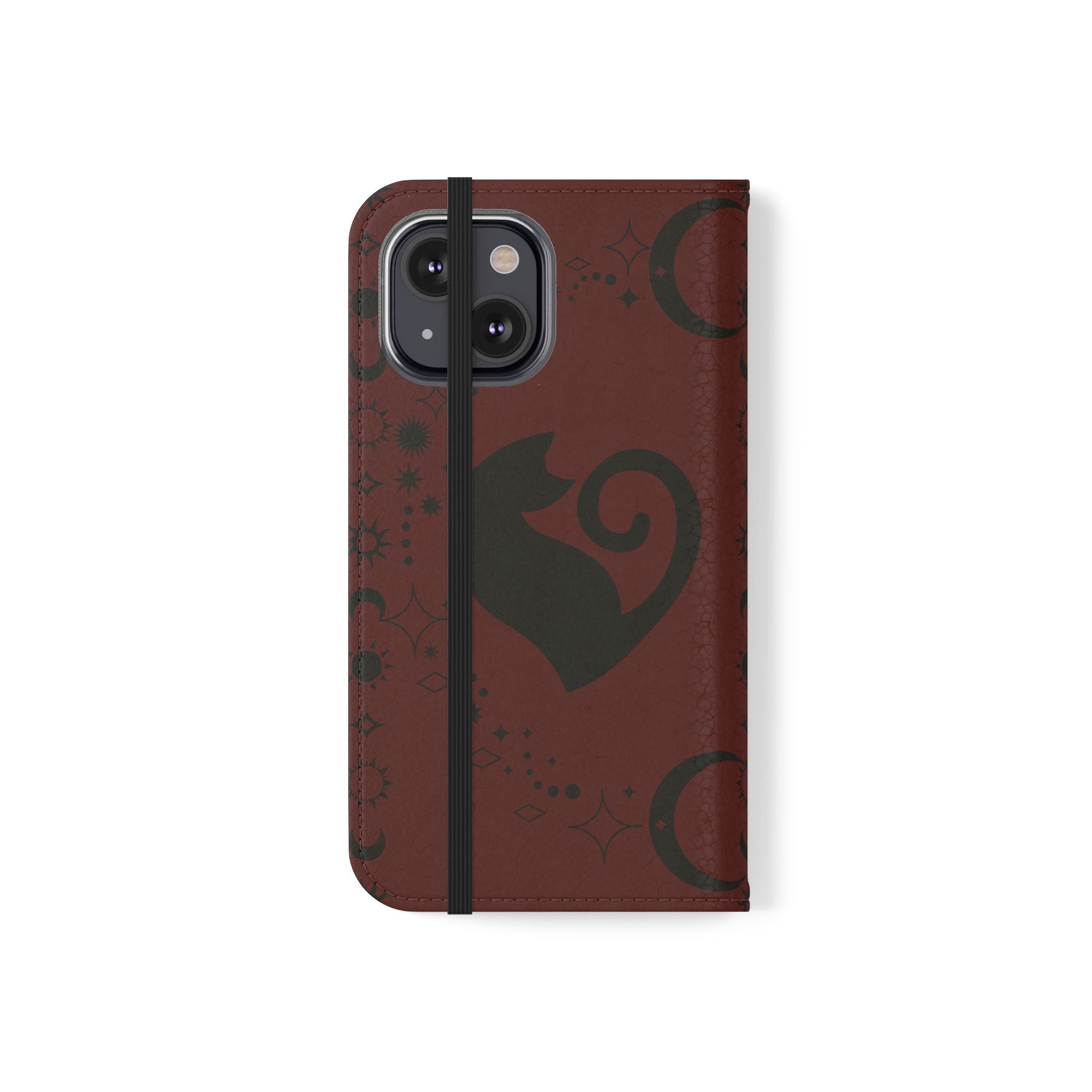 Dark Academia Celestial Black Cat Flip Wallet Case for iPhone and Samsung Galaxy Phones