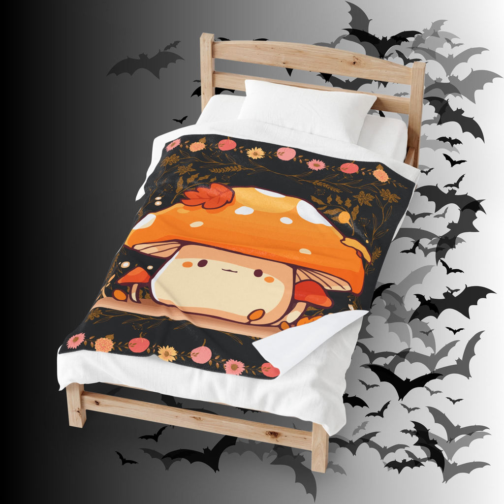 Dark Cottagecore Kawaii Mushroom Throw Blanket — Cozy Autumn Home Decor