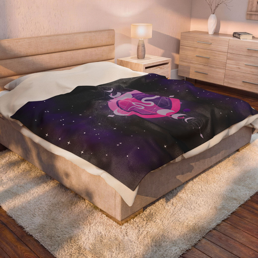 Pastel Goth Celestial Snake Moon Phase Throw Blanket — Pink & Purple Witchy Decor