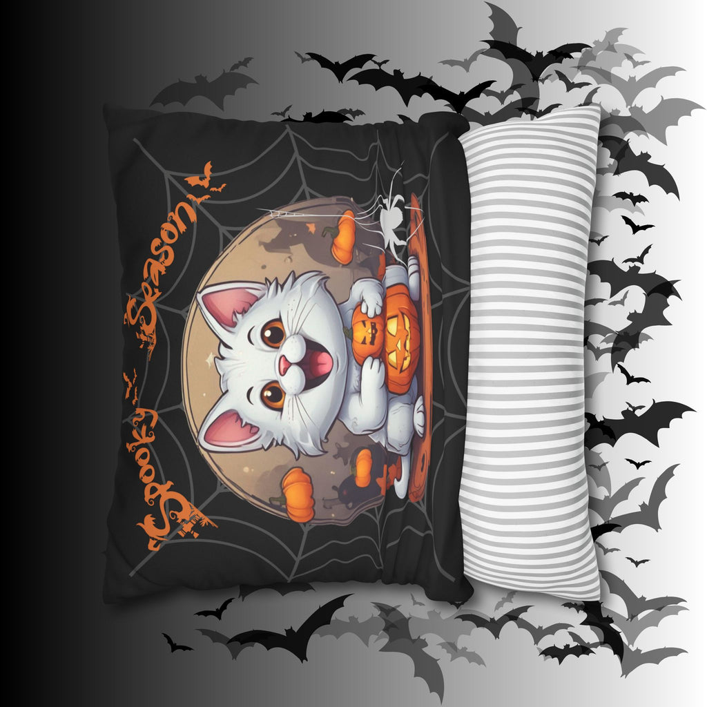 Spooky Season Cat Halloween Throw Pillow — Pumpkin Dark Home Decor