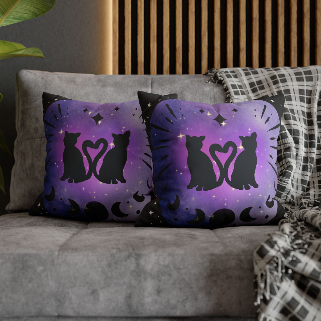 Lunar Love Cats Moon Phases Throw Pillow — Celestial Gothic Dark Home Decor