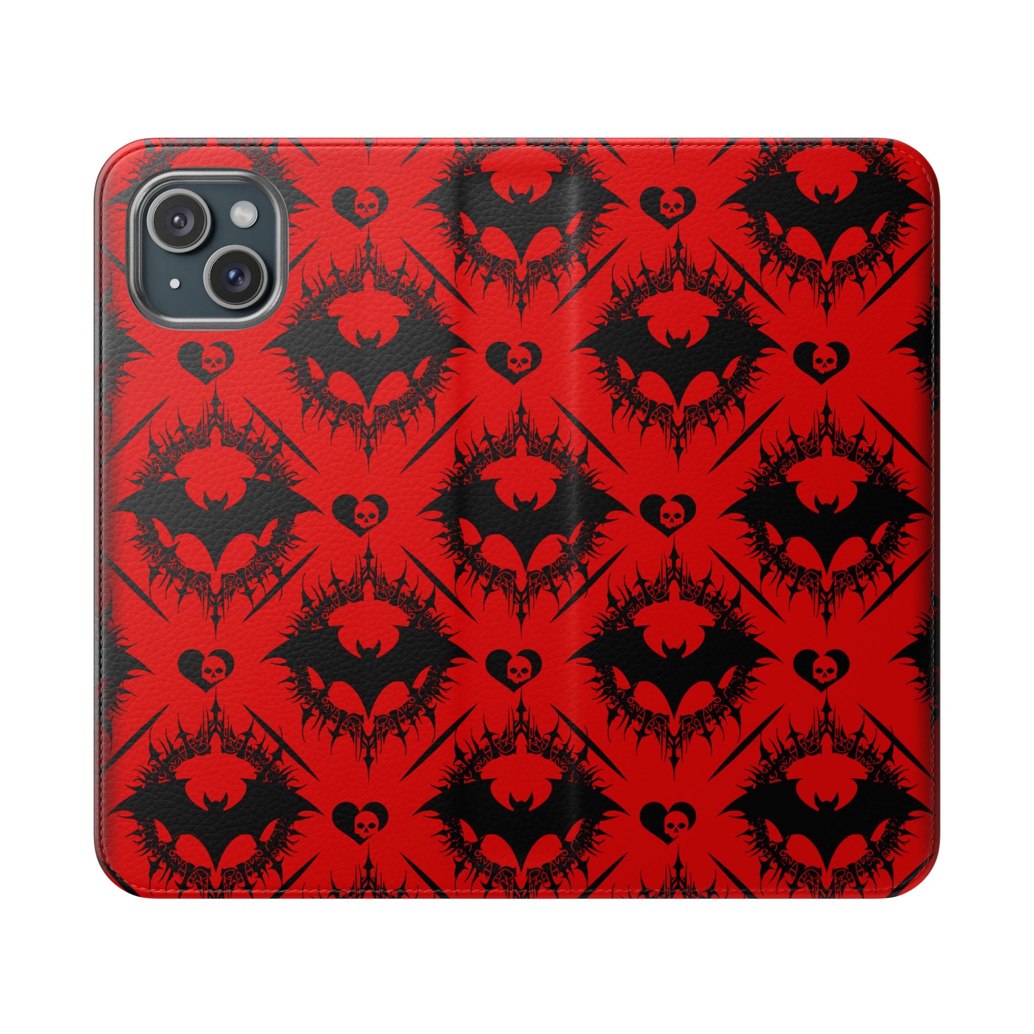 Gothic Bat Wallet Flip Case - Elegant Goth Phone Wallet - Bat Pattern Flip Case - Gothic Phone Case - Stylish Wallet Phone Case