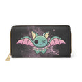 Pastel Goth Kawaii Bat Skull Wallet | Spooky Teal Faux Leather Zipper Clutch