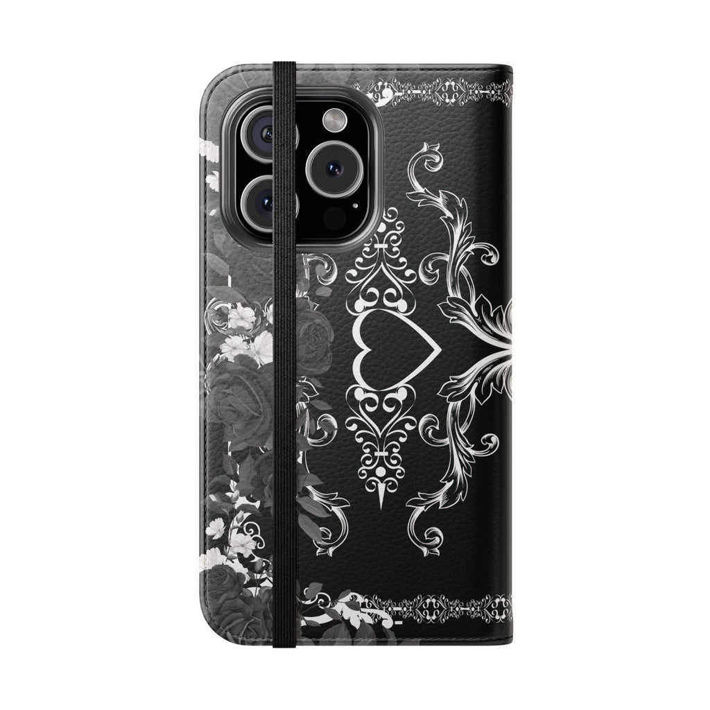 Romantic Goth Wallet Flip Case - Goth Botanical Phone Case