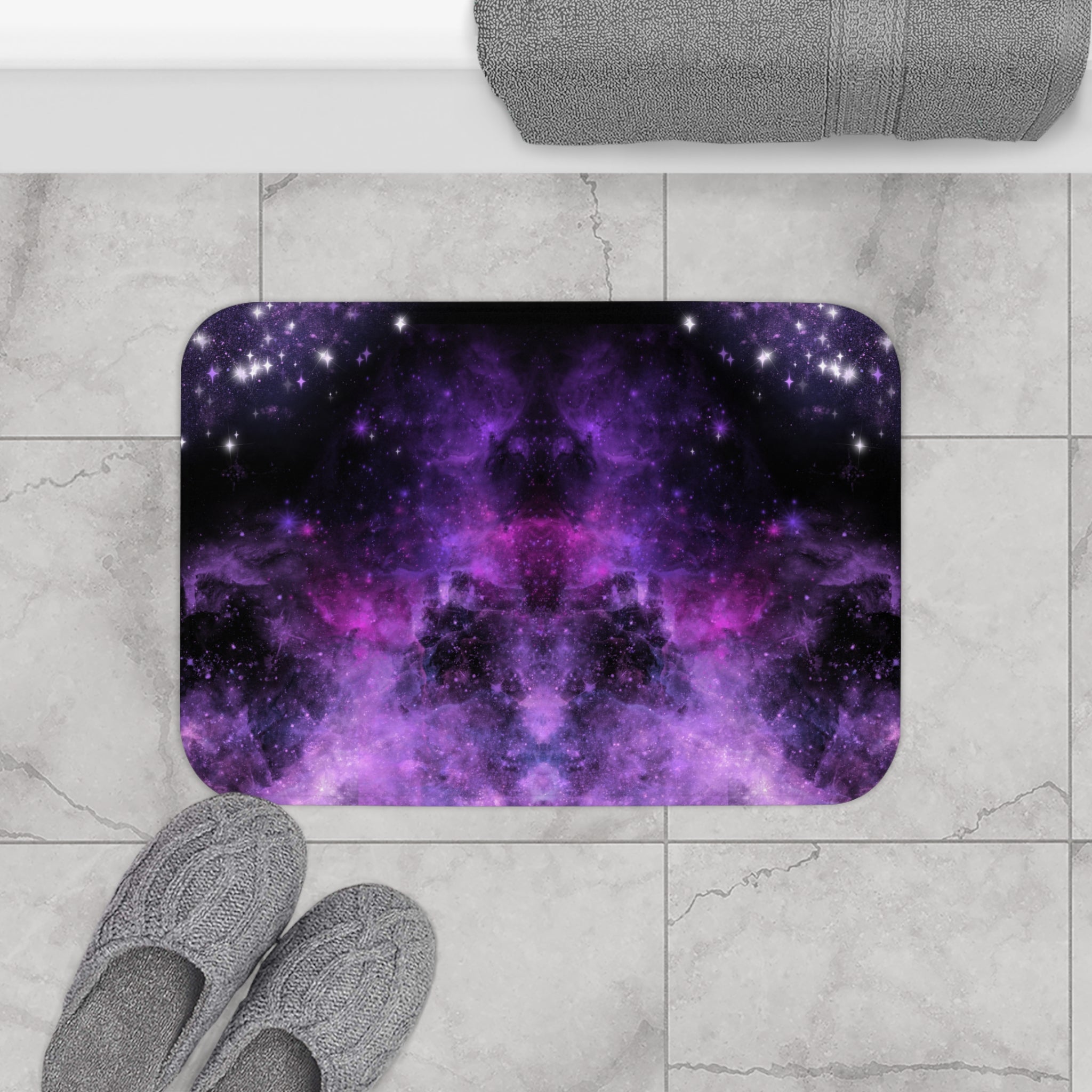Pastel Goth Galaxy Bath Mat — Purple Nebula Cosmic Bathroom Decor